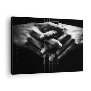 Tablou pe pânză Canvas - Mâini împreunate pe o chitară într-un ton monocromatic - 70x50cm - Rugăciunea artistului - Decorațiune modernă pentru perete pentru living și dormitor ARTTOR
