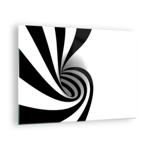 Tablou pe sticlă - Spirală abstractă în alb și negru cu o formă dinamică - 70x50cm - Și totuși se mișcă - Decorațiune modernă pentru perete pentru living și dormitor ARTTOR