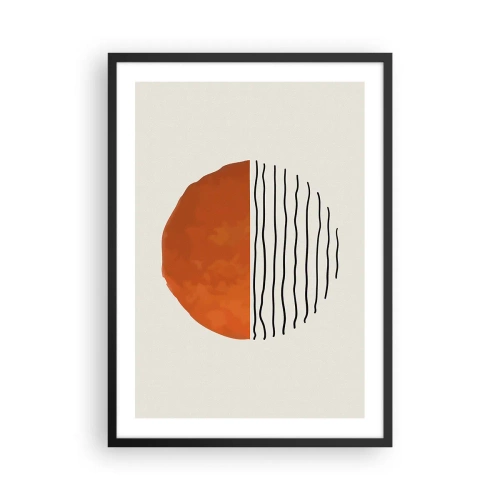 Poster în ramă neagră - Cerc abstract cu jumătate portocalie și liniară - 50x70cm - În stil japonez - Decorațiune modernă pentru perete pentru living și dormitor ARTTOR