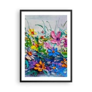 Poster în ramă neagră - O compoziție florală pictată cu o textură groasă și culori vii - 50x70cm - Nu este deloc o natură moartă - Decorațiune modernă pentru perete pentru living și dormitor ARTTOR
