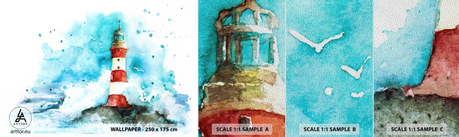 Mostră tapet Premium Sand - Unitatea forțelor naturii - Far, Peisaj, Grafică - 100x30 cm