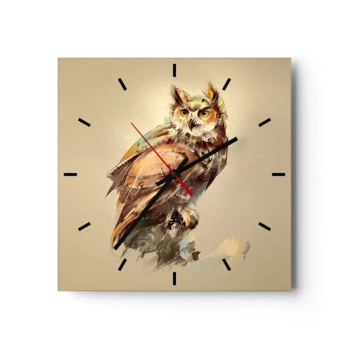 Ceas de perete - Ceas pe sticlă - Cea mai inteligentă bufniță - confirmă stejarul - 30x30 cm