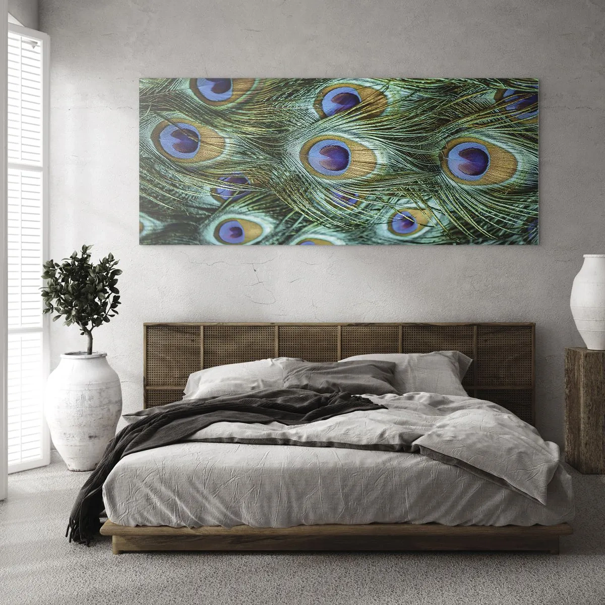 Tablou pe sticlă - O privire cu ochi de păun - 100x40 cm