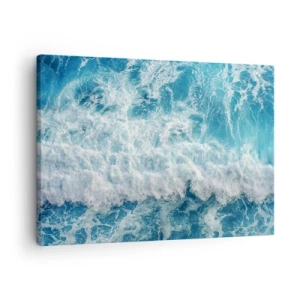 Tablou pe pânză Canvas - Valuri dinamice ale oceanului în nuanțe de albastru - 70x50cm - Cu bucurie și în salturi - Decorațiune modernă pentru perete pentru living și dormitor ARTTOR