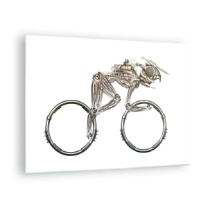 Tablou pe sticlă - Bicicletă industrială din metal - 70x50cm - O mașină grozavă - Decorațiune modernă pentru perete pentru living și dormitor ARTTOR