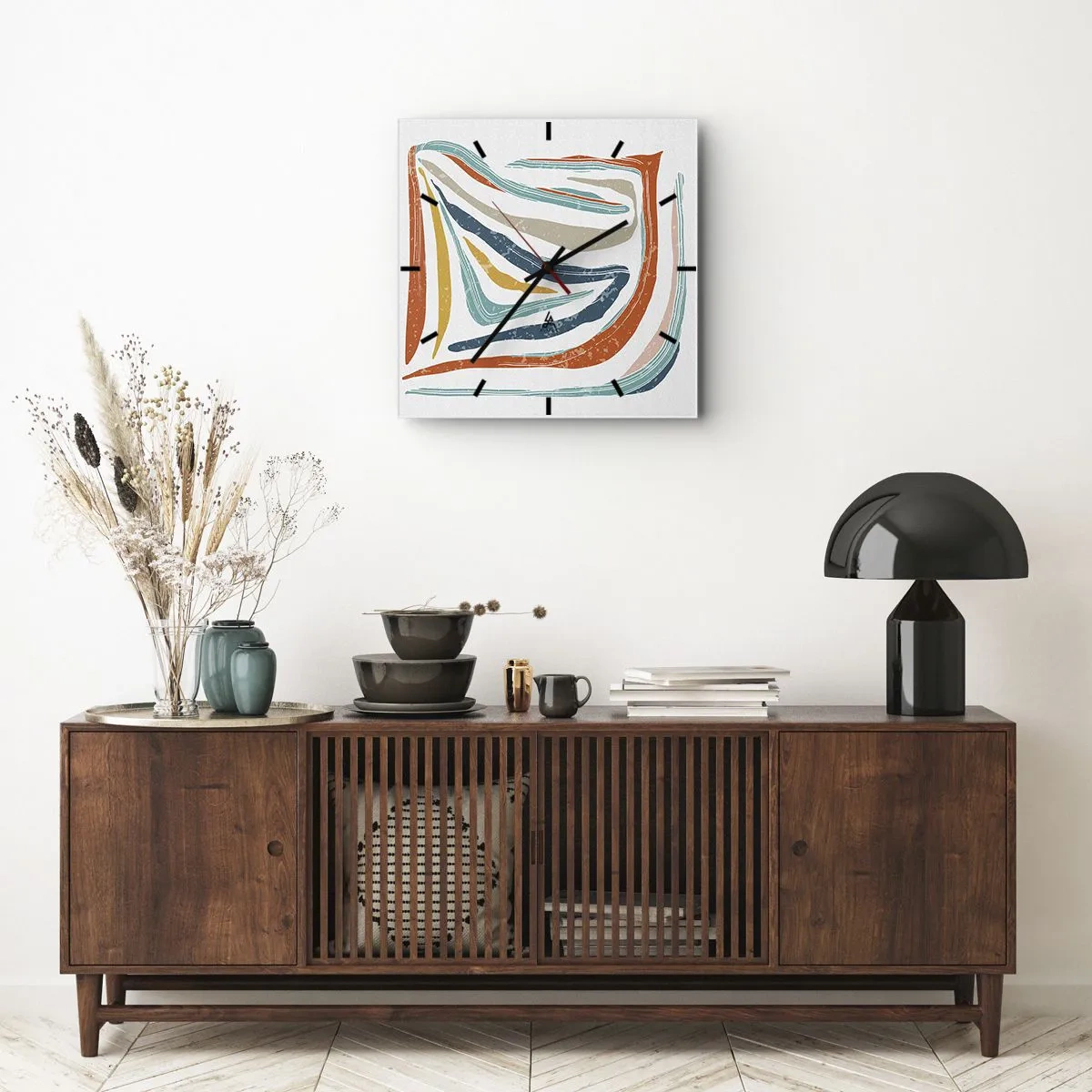 Ceas de perete - Ceas pe sticlă - Abstracție prietenoasă și zâmbitoare - 30x30 cm