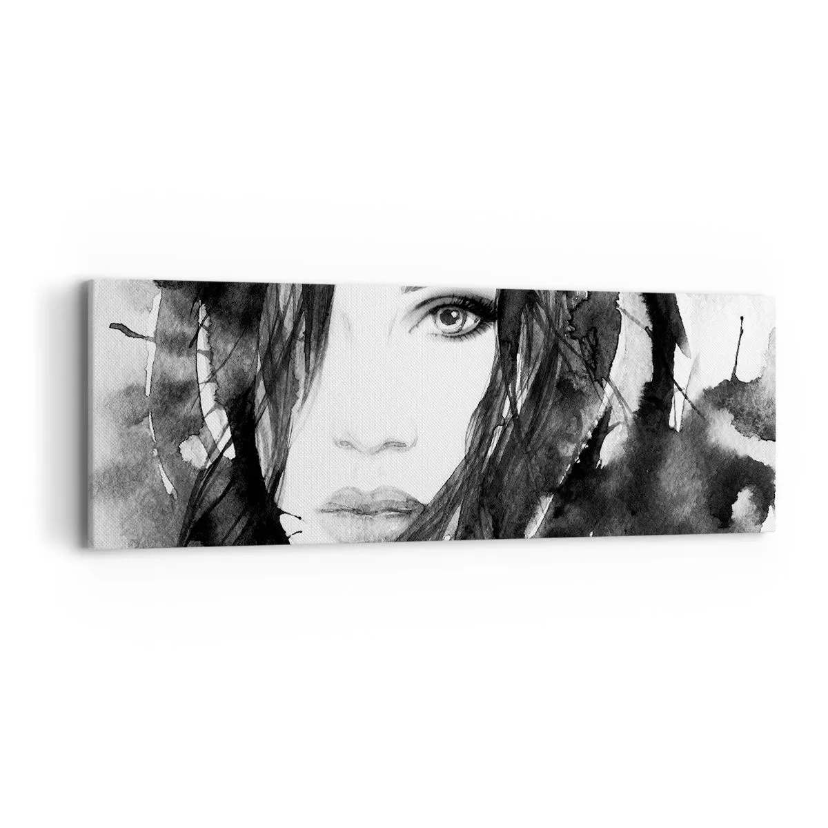 Tablou pe pânză - Studiu unei dame în alb și negru - 90x30 cm