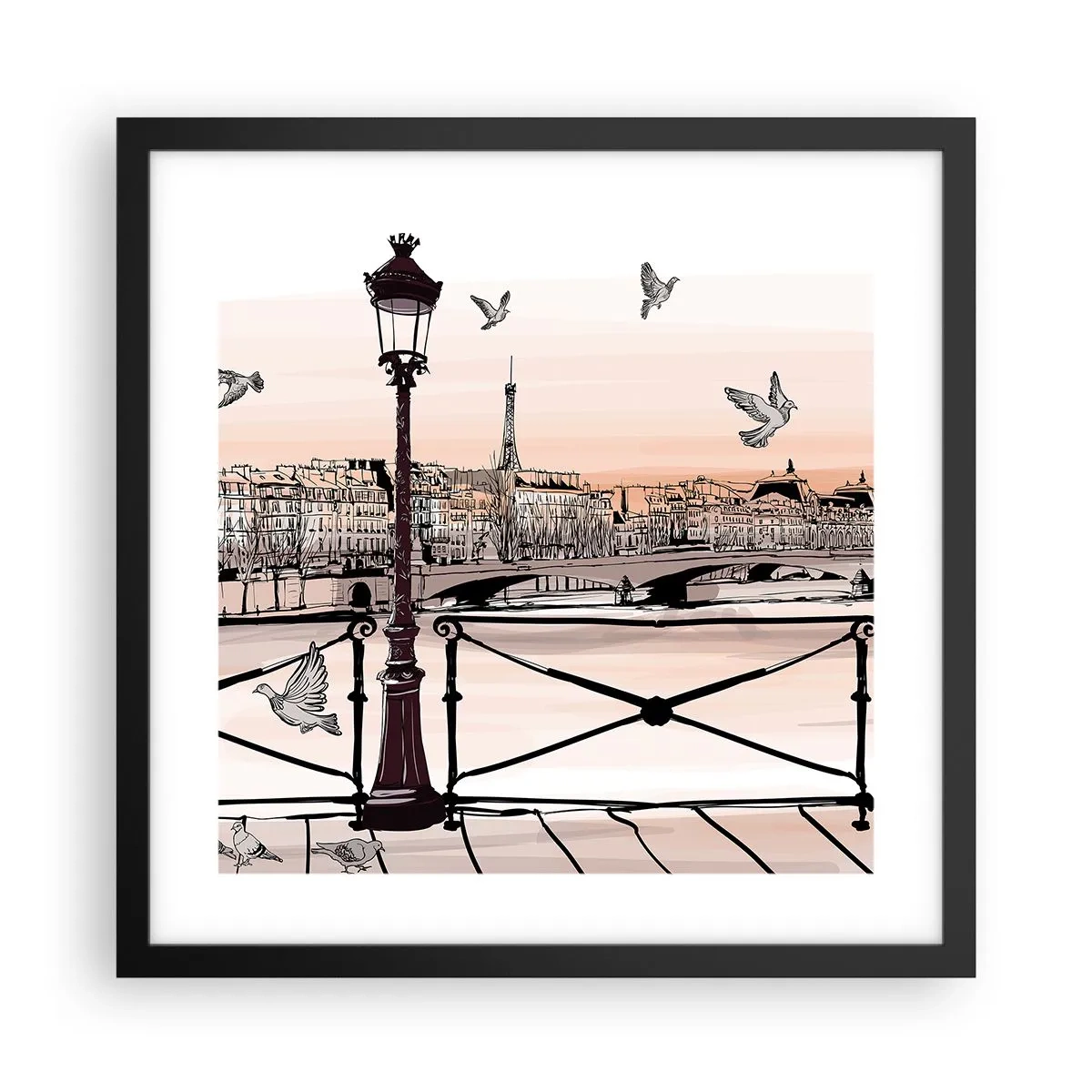 Poster în ramă neagră - Deasupra acoperișurilor Parisului - 40x40 cm