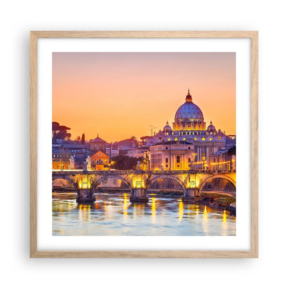 Poster în ramă de stejar deschis - Amurg deasupra Orașului Etern - 50x50 cm