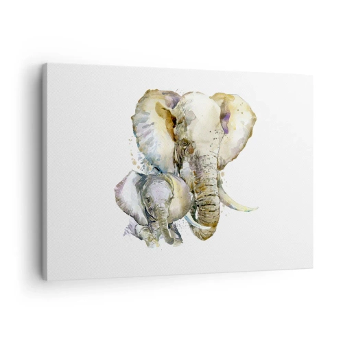 Tablou pe pânză Canvas - Elefanți în acuarelă în culori subtile - 70x50cm - Ca la mama - Decorațiune modernă pentru perete pentru living și dormitor ARTTOR
