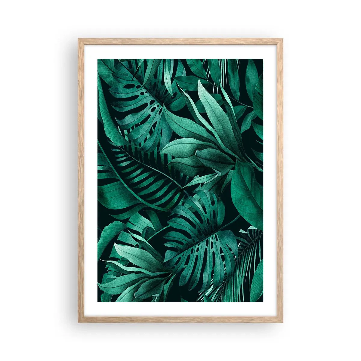 Poster în ramă de stejar deschis - Profunzimea verdelui tropical - 50x70 cm