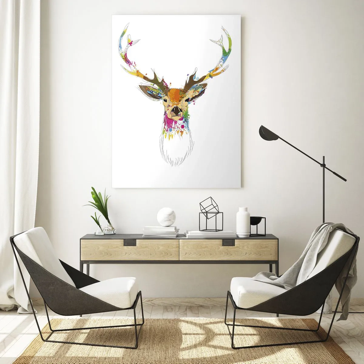 Tablou pe sticlă - Cerb blând scăldat în culoare - 50x70 cm