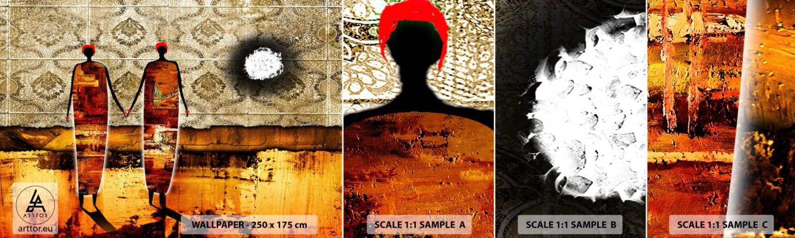 Mostră tapet autocolant Deluxe Sticker - Compoziție etnică în culorile Africii - oameni, Africa, Grafică - 100x30 cm