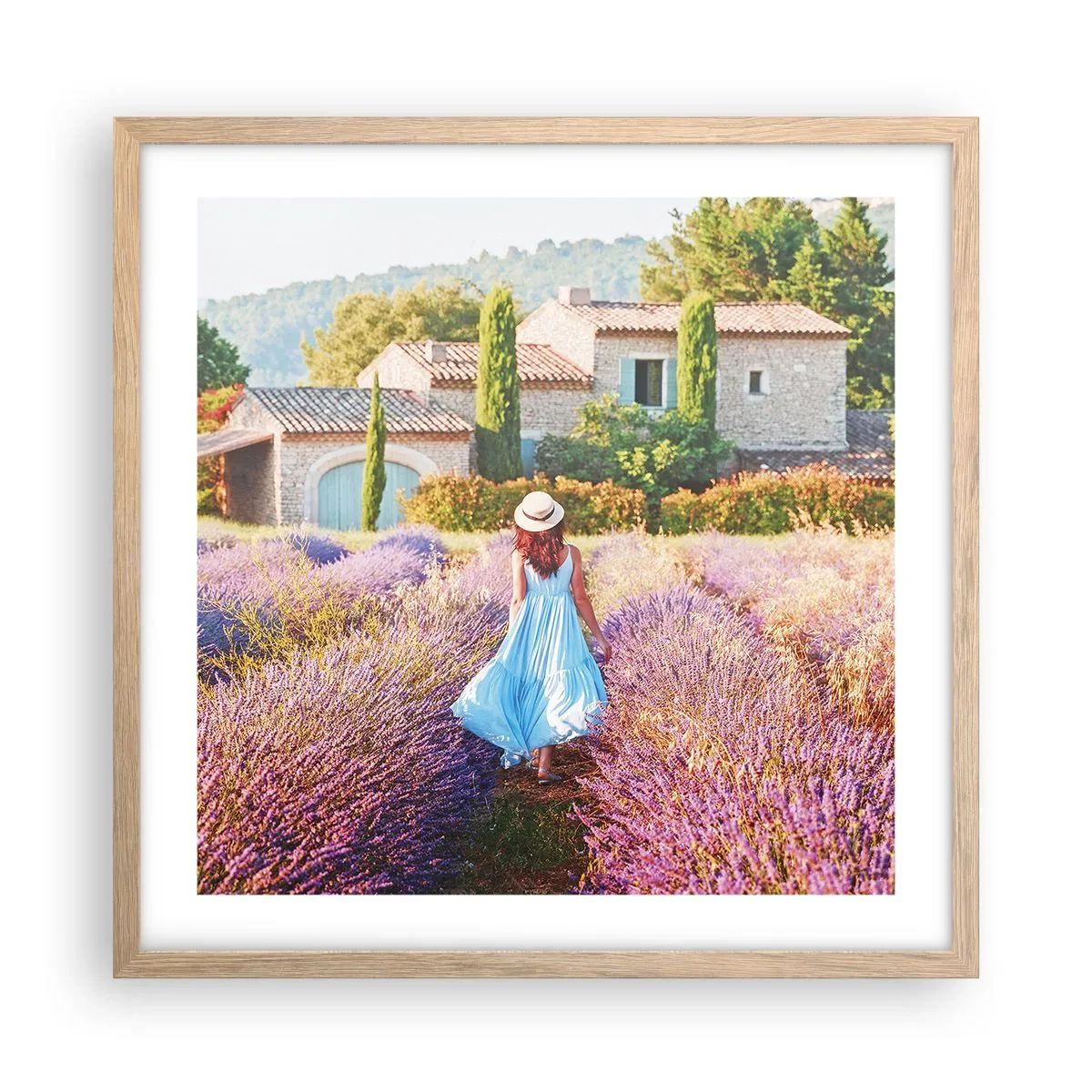 Poster în ramă de stejar deschis - Fata de lavandă - 50x50 cm