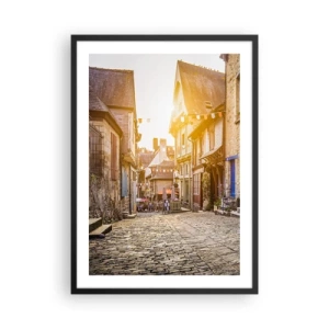 Poster în ramă neagră - O stradă fermecătoare cu case de locuit în razele soarelui apus - 50x70cm - Fantoma albă a orașului - Decorațiune modernă pentru perete pentru living și dormitor ARTTOR
