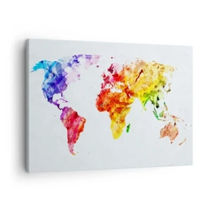 Tablou pe pânză Canvas - Hartă a lumii în acuarelă colorată - 70x50cm - Toate culorile lumii - Decorațiune modernă pentru perete pentru living și dormitor ARTTOR