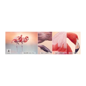 Mostră tapet autocolant Deluxe Sticker - În culoarea soarelui care apune - Flamingos, Păsări, Natură - 100x30 cm