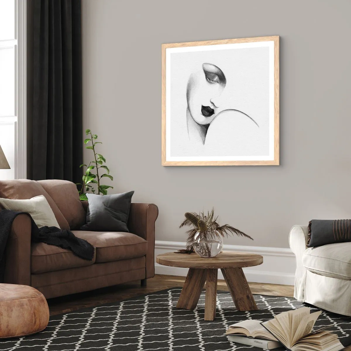 Poster în ramă de stejar deschis - În stilul Lempickei - 30x30 cm