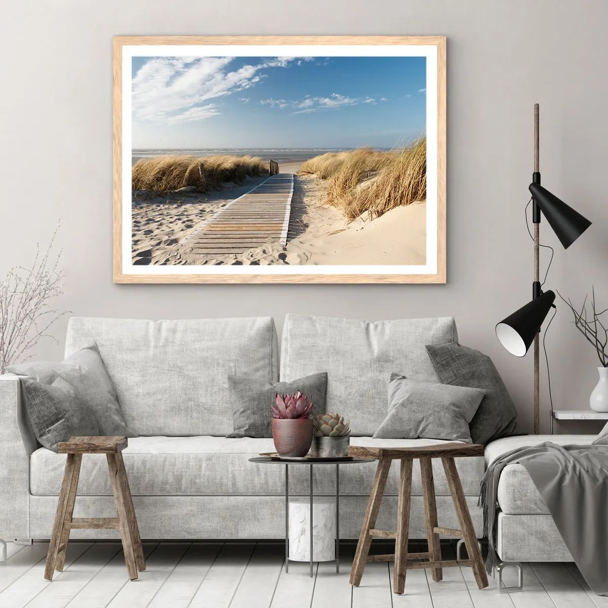 Poster în ramă de stejar deschis - În spatele dunei, în zumzetul ierbii - 70x50 cm