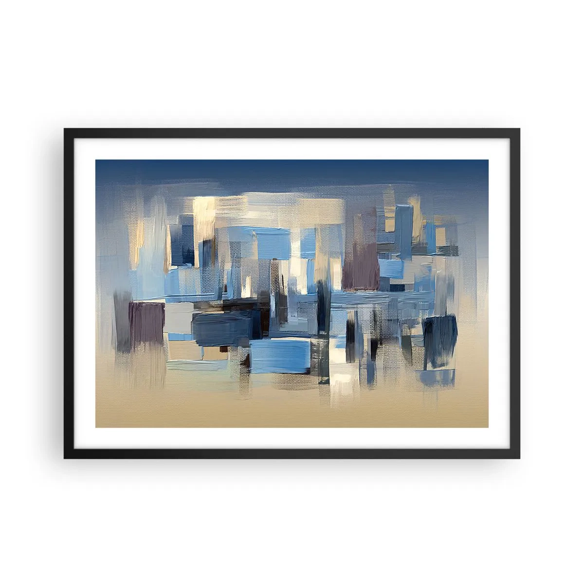 Poster în ramă neagră - Construcție albastră - 70x50 cm