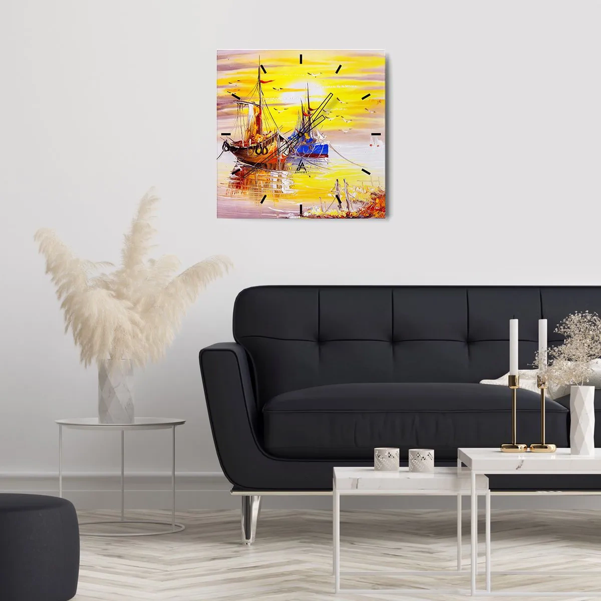 Ceas de perete - Ceas pe sticlă - O binemeritată odihnă în port - 30x30 cm