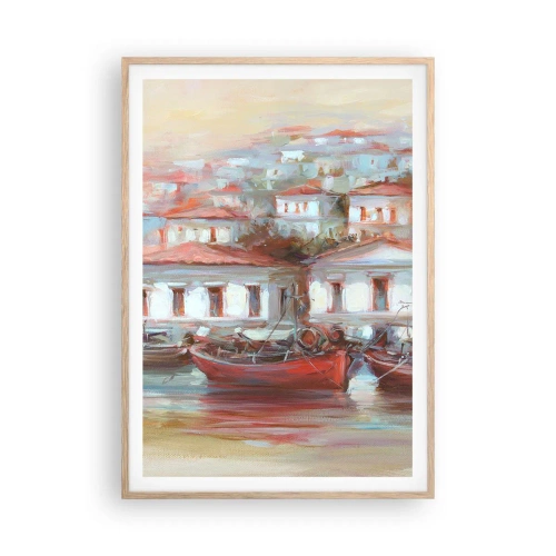 Poster în ramă de stejar deschis - Orășel fericit - 70x100 cm