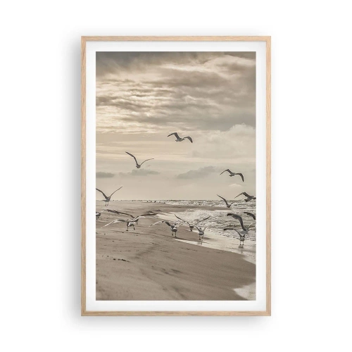 Poster în ramă de stejar deschis - Marea zumzăie, păsările cântă - 61x91 cm