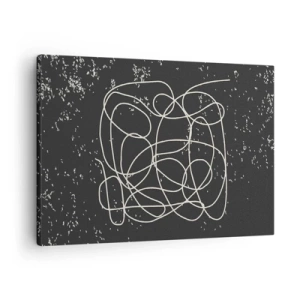 Tablou pe pânză Canvas - Linie abstractă pe fundal negru cu detalii fine - 70x50cm - Gânduri rătăcitoare - Decorațiune modernă pentru perete pentru living și dormitor ARTTOR