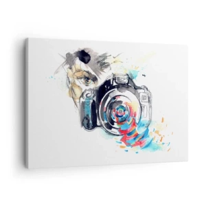 Tablou pe pânză Canvas - Aparat foto în acuarelă cu detalii colorate - 70x50cm - În ochiul obiectivului - Decorațiune modernă pentru perete pentru living și dormitor ARTTOR