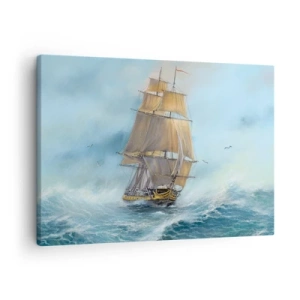 Tablou pe pânză Canvas - O corabie cu pânze pe o mare furtunoasă - 70x50cm - Rulează pe valuri - Decorațiune modernă pentru perete pentru living și dormitor ARTTOR