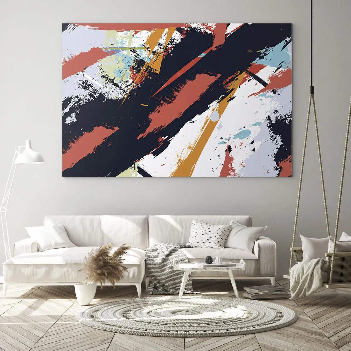Tablou pe sticlă - Pensule abstracte în culori intense - 70x50cm - Compoziție dinamică - Decorațiune modernă pentru perete pentru living și dormitor ARTTOR