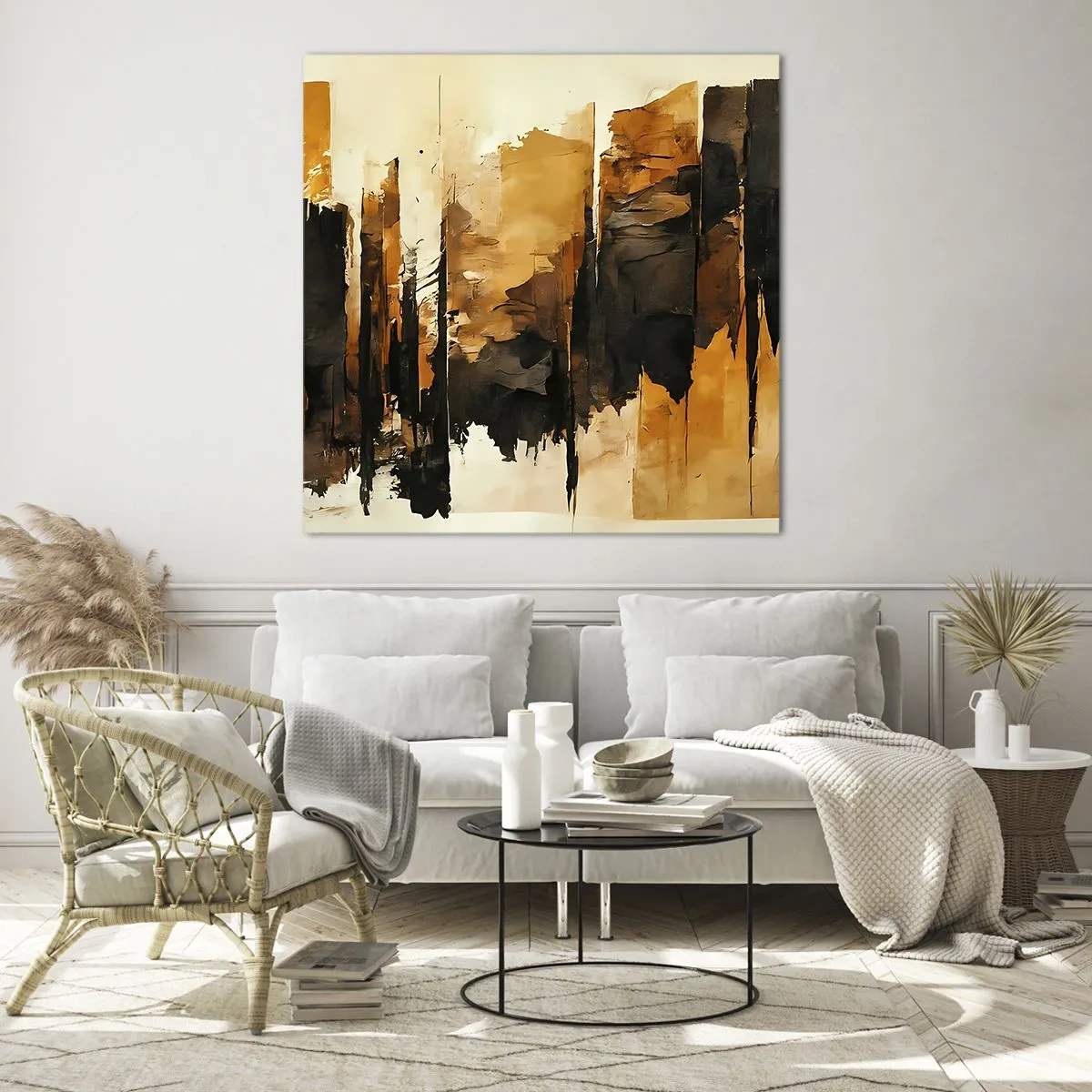 Tablou pe sticlă - Armonie de negru și auriu - 40x40 cm
