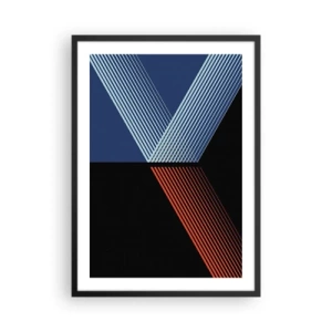 Poster în ramă neagră - Compoziție abstractă de linii în albastru, negru și roșu - 50x70cm - O poveste simplă - Decorațiune modernă pentru perete pentru living și dormitor ARTTOR