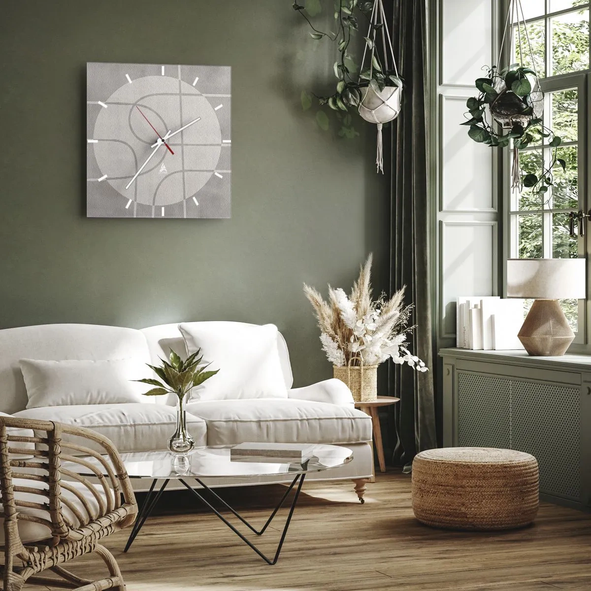 Ceas de perete - Ceas pe sticlă - Circular și drept înainte - 40x40 cm