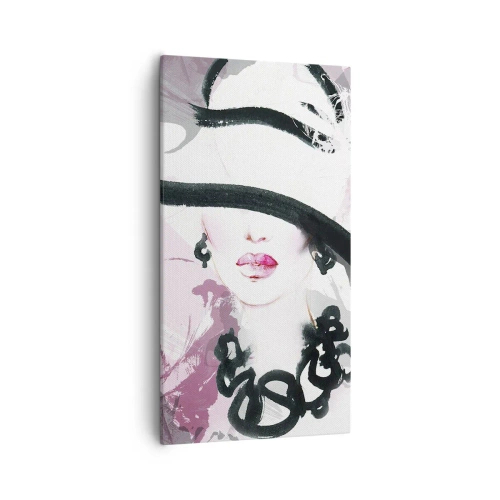 Tablou pe pânză - Studiu unei dame în negru și roz - 55x100 cm