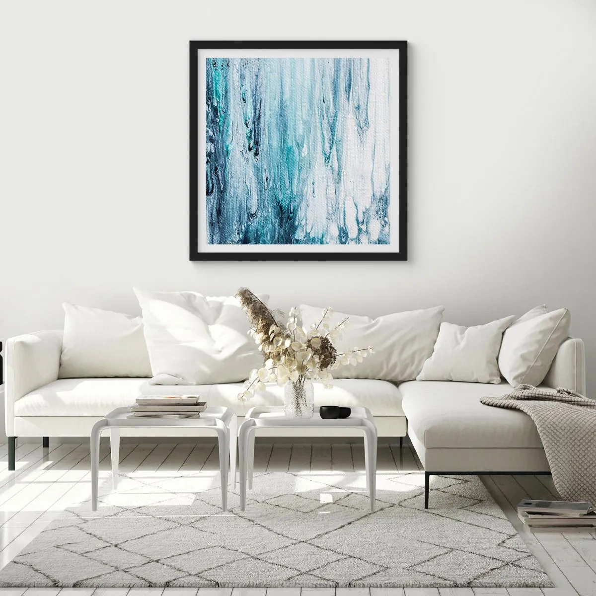 Poster în ramă neagră - Țurțuri de albastru - 30x30 cm