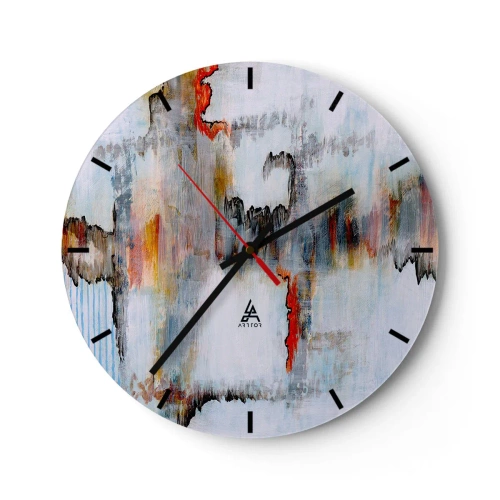 Ceas de perete - Ceas pe sticlă - compoziție abstractă în culori strălucitoare cu accente intense. - 30x30cm - Cu bățul pe apă - Decorațiune modernă pentru perete pentru living, bucătărie și dormitor ARTTOR