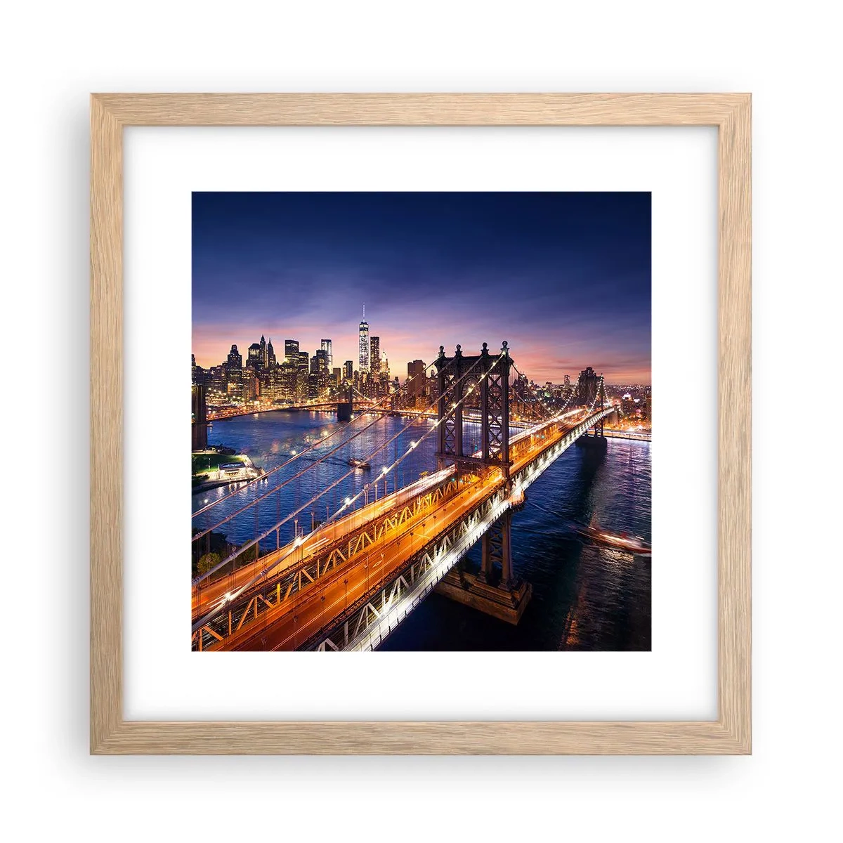 Poster în ramă de stejar deschis - Pe un pod luminos către inima orașului - 30x30 cm
