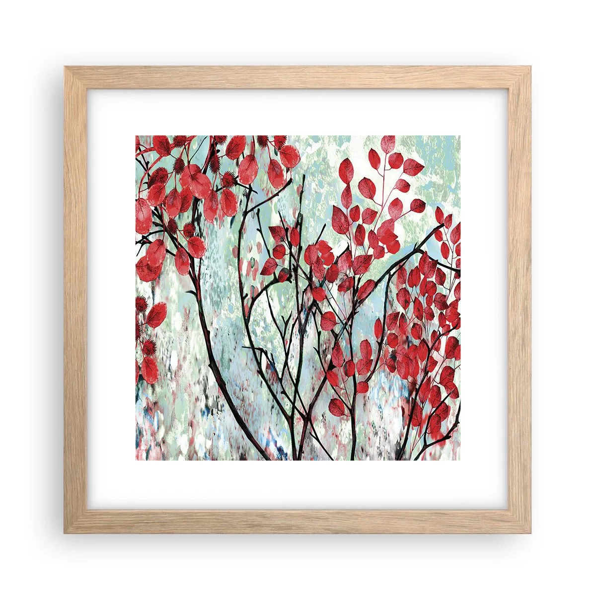 Poster în ramă de stejar deschis - Arbore în stacojiu - 30x30 cm