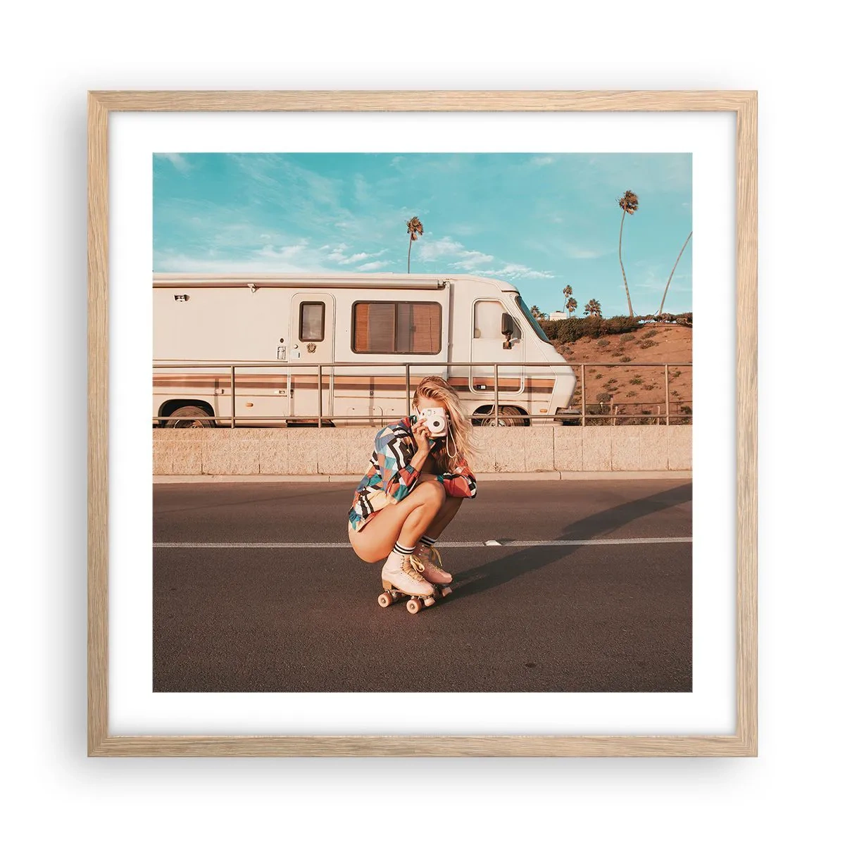 Poster în ramă de stejar deschis - Zâmbiți, vă rog! - 50x50 cm