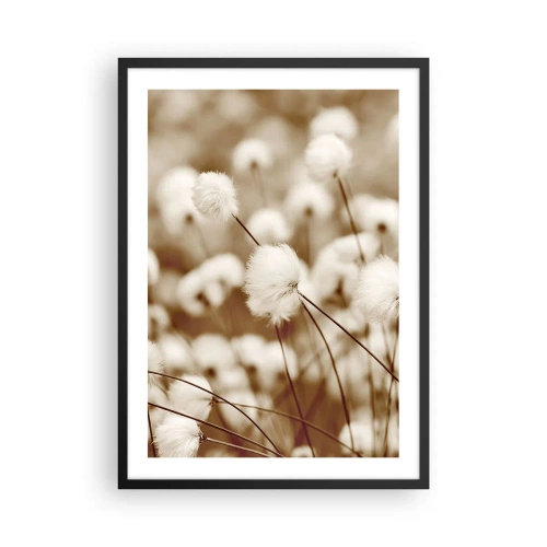 Poster în ramă neagră - Fire pufoase de iarbă într-o fotografie delicată - 50x70cm - Câmp pufos - Decorațiune modernă pentru perete pentru living și dormitor ARTTOR