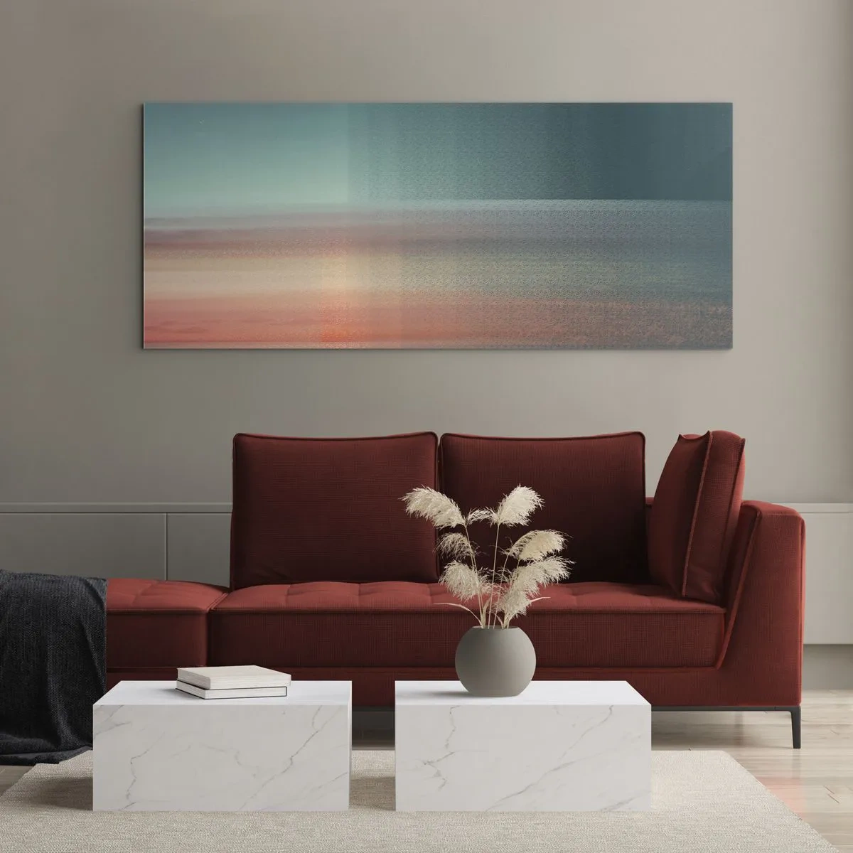 Tablou pe sticlă - Abstracție: unde de lumină - 100x40 cm