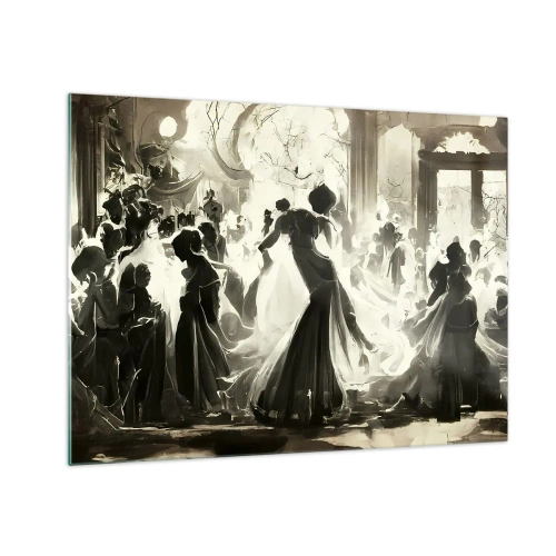 Tablou pe sticlă - O scenă de sală de bal în stil retro cu figuri dansatoare - 70x50cm - Marea mascaradă - Decorațiune modernă pentru perete pentru living și dormitor ARTTOR