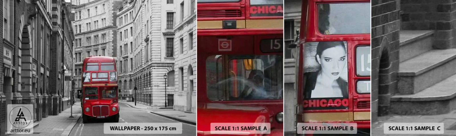 Mostră de Tapet Standard Eco - Viața de zi cu zi nu trebuie să fie gri - Oraș, Londra, Arhitectură - 100x30 cm