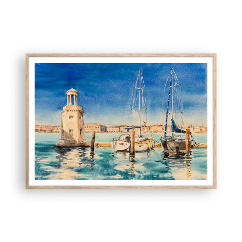 Poster în ramă de stejar deschis - Laguna însorită - 100x70 cm