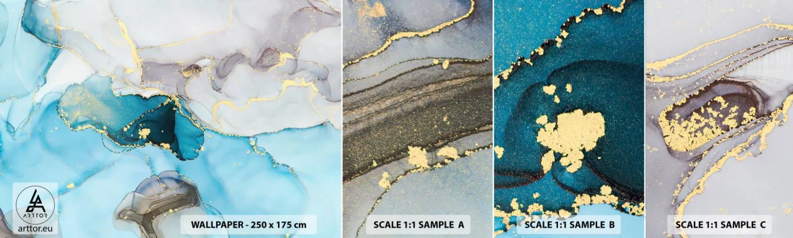 Mostră de Tapet Standard Eco - Un studiu al întâlnirii dintre gri și turcoaz - Abstracția, Bucată, Model modern - 100x30 cm