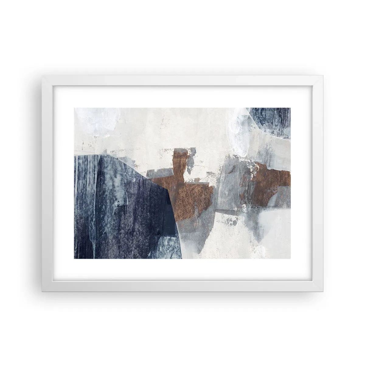 Poster în ramă albă - Forme albastre-maronii - 40x30 cm