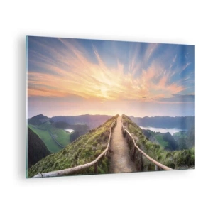 Tablou pe sticlă - Cale de pe deal cu vedere la apus - 70x50cm - Aproape de cer - Decorațiune modernă pentru perete pentru living și dormitor ARTTOR