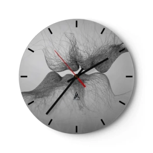 Ceas de perete - Ceas pe sticlă - Rețele abstracte formând un sărut - 30x30cm - Sărutul vântului - Decorațiune modernă pentru perete pentru living, bucătărie și dormitor ARTTOR