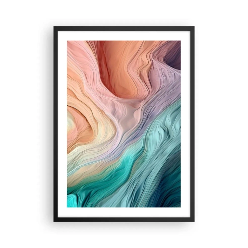 Poster în ramă neagră - O compoziție abstractă de linii ondulate în culori pastelate. - 50x70cm - Valul curcubeu - Decorațiune modernă pentru perete pentru living și dormitor ARTTOR